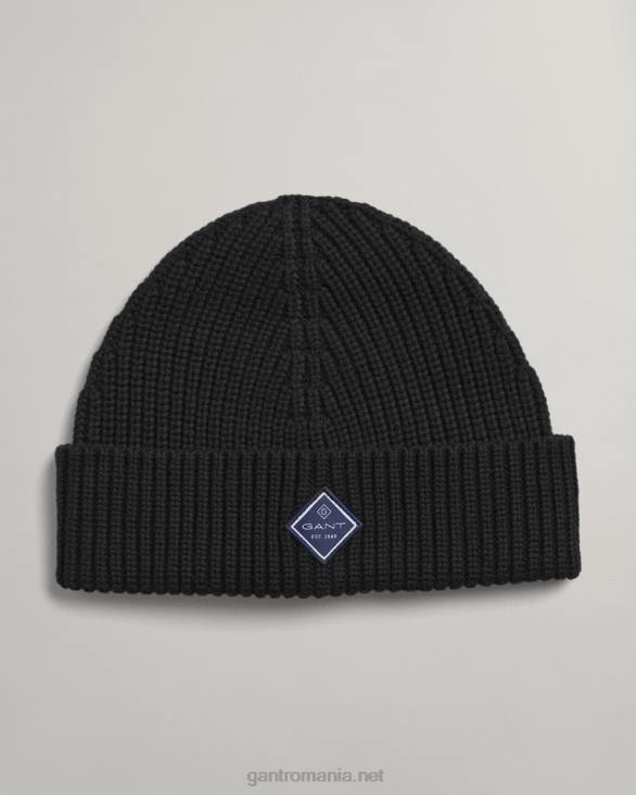 pălărie din tricot cu nervuri din bumbac 888T483 negru GANT bărbați