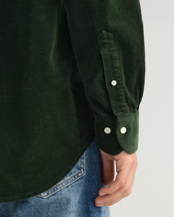 cămașă din catifea cu culoare normală 888T8 verde furtună GANT bărbați