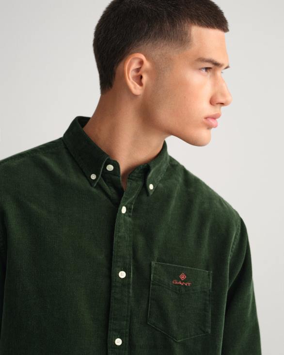 cămașă din catifea cu culoare normală 888T8 verde furtună GANT bărbați