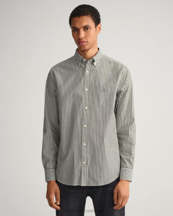 cămașă din pânză lată cu dungi cu potrivire obișnuită 888T60 verde furtună GANT bărbați