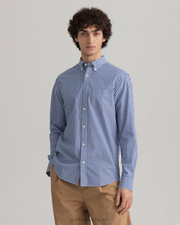 cămașă din pânză lată cu dungi cu potrivire obișnuită 888T74 albastru colegiu GANT bărbați