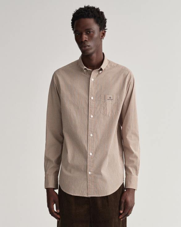 cămașă din popelin cu micro vichy, cu croială normală 888T43 dk portocală de muştar GANT bărbați