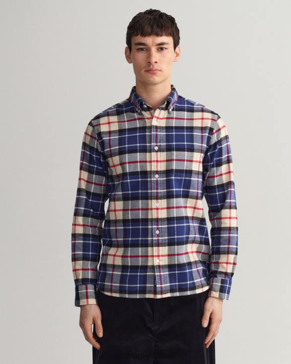 cămașă din tartan de flanel cu potrivire normală 888T5 albastru inchis GANT bărbați
