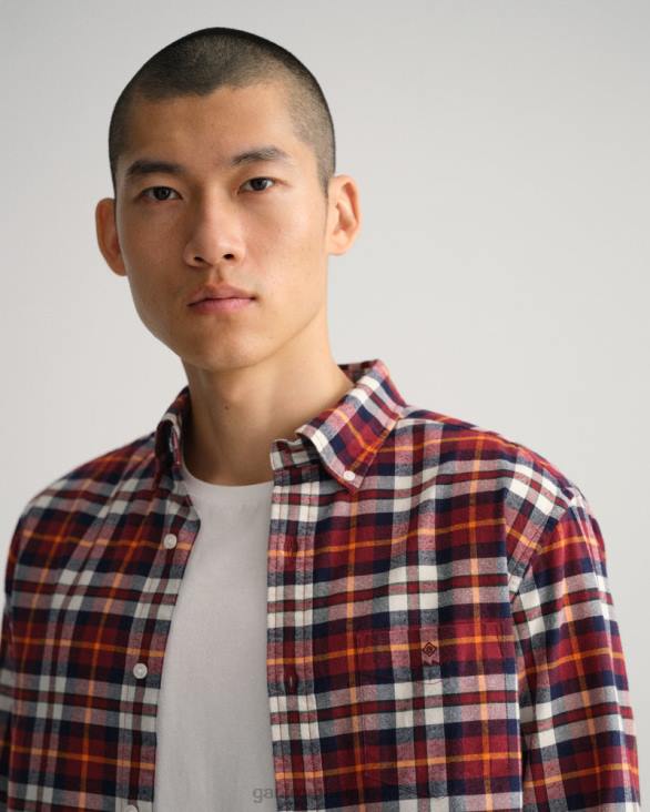cămașă oxford tartan periată cu potrivire normală 888T75 roșu plin GANT bărbați