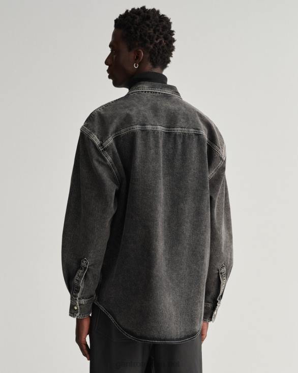 cămașă supradimensionată din denim cu spălare grea 888T23 negru purtat GANT bărbați