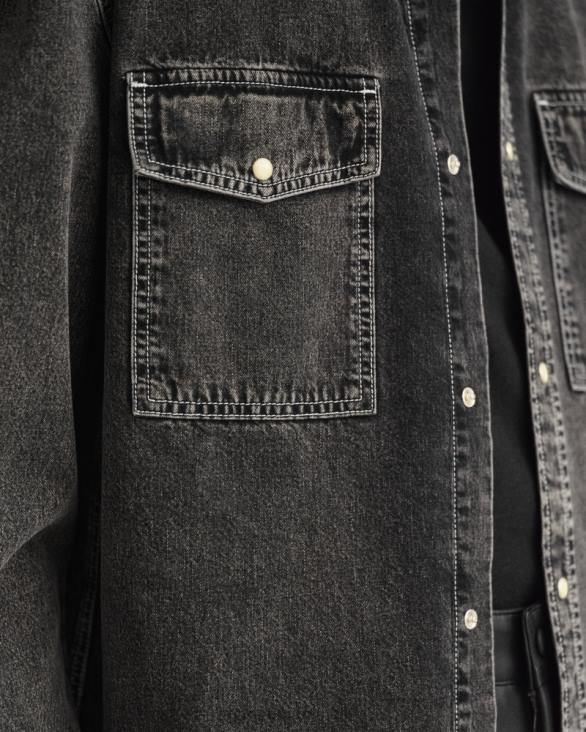 cămașă supradimensionată din denim cu spălare grea 888T23 negru purtat GANT bărbați