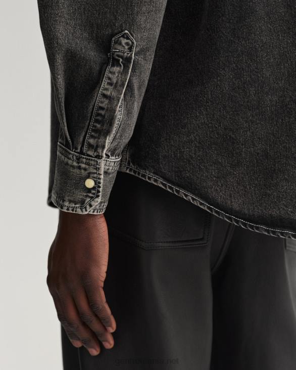 cămașă supradimensionată din denim cu spălare grea 888T23 negru purtat GANT bărbați