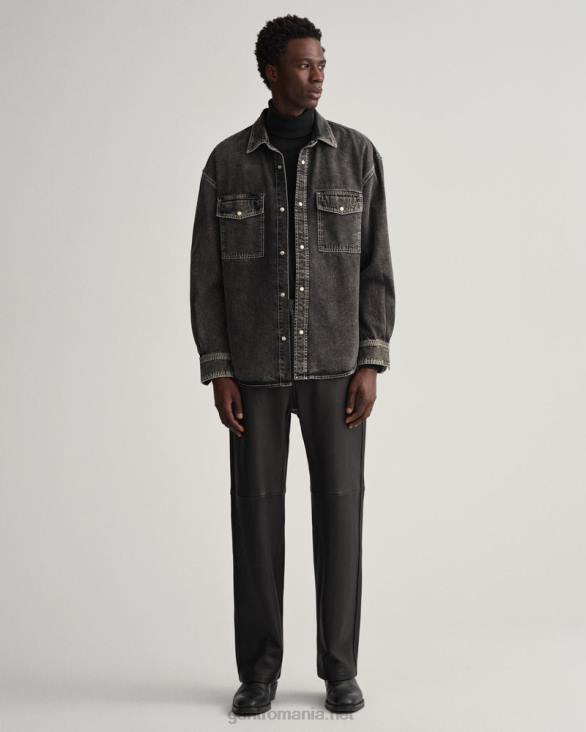 cămașă supradimensionată din denim cu spălare grea 888T23 negru purtat GANT bărbați