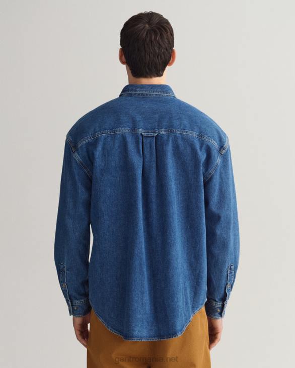 cămașă supradimensionată din twill din denim 888T19 albastru mijlociu purtat în GANT bărbați