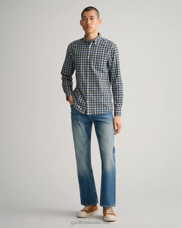cămașă tartan din pânză lată cu potrivire obișnuită 888T12 albastru persan GANT bărbați