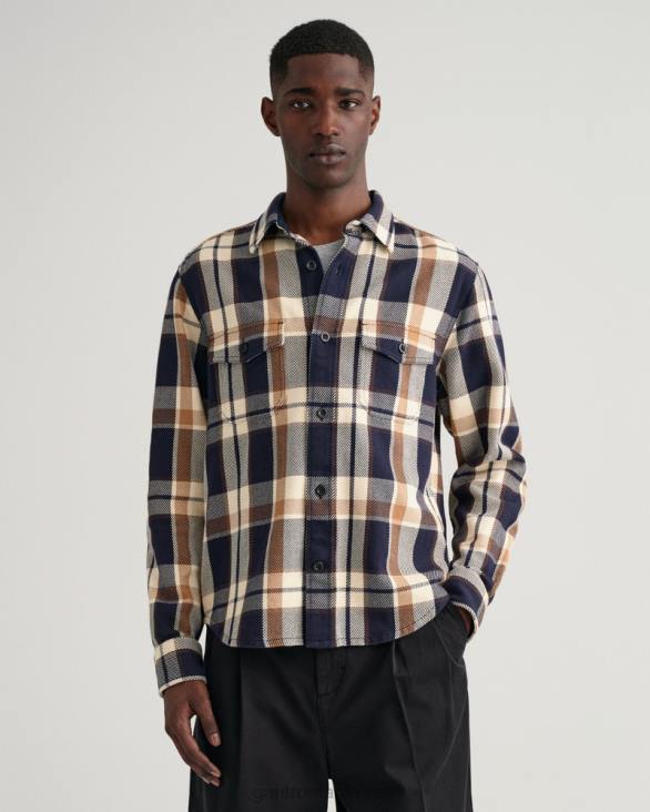 peste cămașă grea din twill cu carouri 888T10 crema vintage GANT bărbați