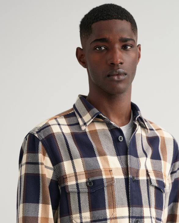 peste cămașă grea din twill cu carouri 888T10 crema vintage GANT bărbați