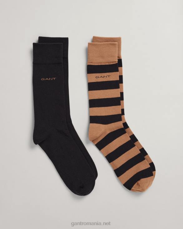 Pachet de 2 șosete cu dungi și uni 888T532 nucă prăjită GANT bărbați