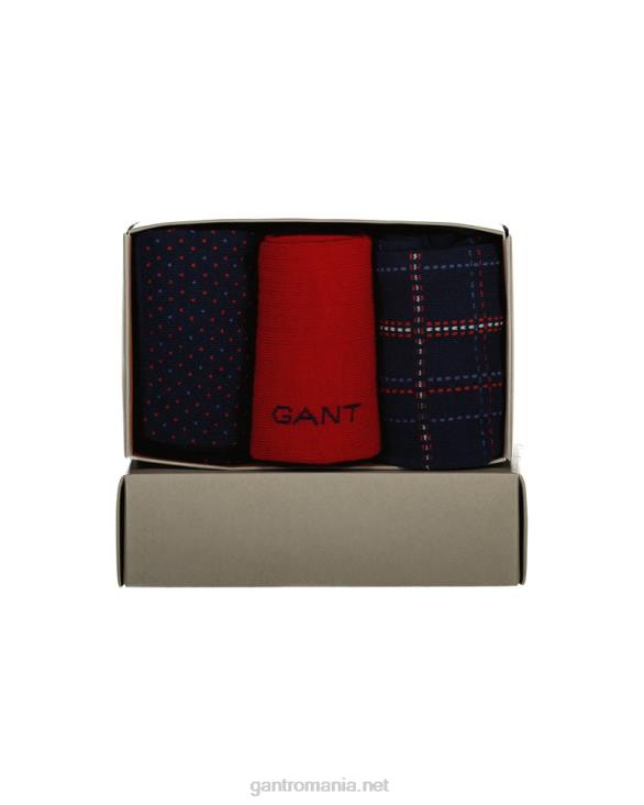 Pachet de 3 șosete cu carouri cu cutie cadou 888T514 albastru de seară GANT bărbați