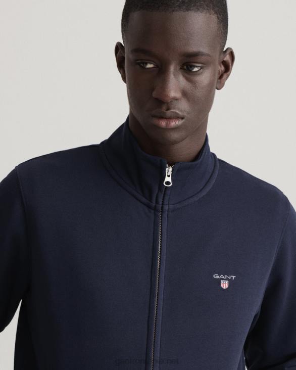 cardigan original cu fermoar complet 888T278 albastru de seară GANT bărbați