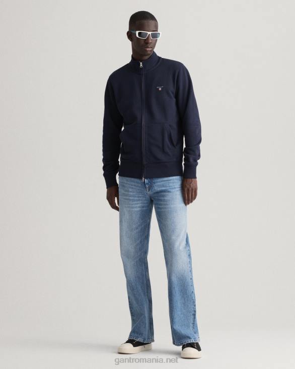 cardigan original cu fermoar complet 888T278 albastru de seară GANT bărbați