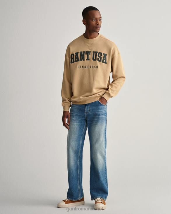 hanorac cu decolteu rotund grafic SUA 888T224 bej alun GANT bărbați