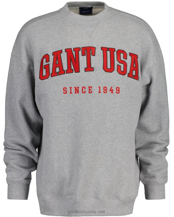 hanorac cu decolteu rotund grafic SUA 888T230 melange gri GANT bărbați
