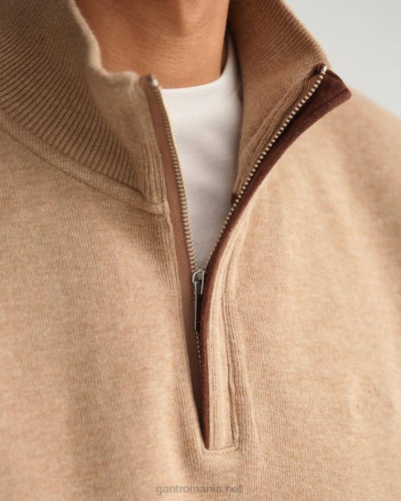 hanorac cu jumătate de fermoar în coastă 888T232 kaki mel GANT bărbați