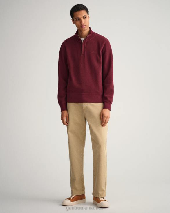 hanorac cu jumătate de fermoar în coastă 888T267 dk. burgundy mel GANT bărbați