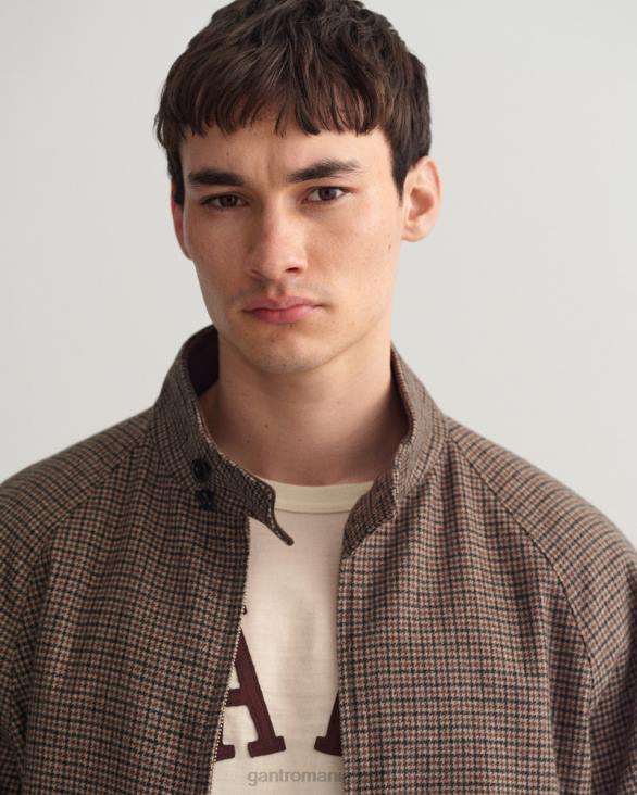 jachetă harrington din lână cu carouri 888T381 bej alun GANT bărbați