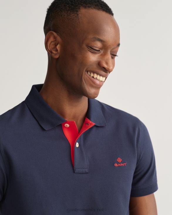 guler contrast pique rug 888T112 albastru de seară GANT bărbați