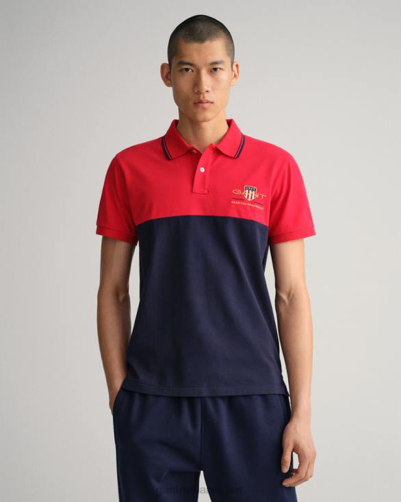 tricou polo archive shield block piqué 888T123 Rosu aprins GANT bărbați