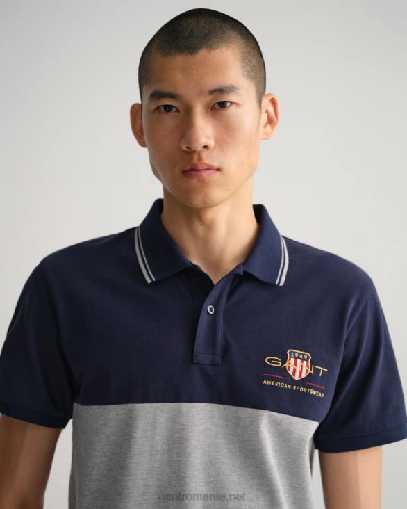 tricou polo archive shield block piqué 888T130 albastru de seară GANT bărbați