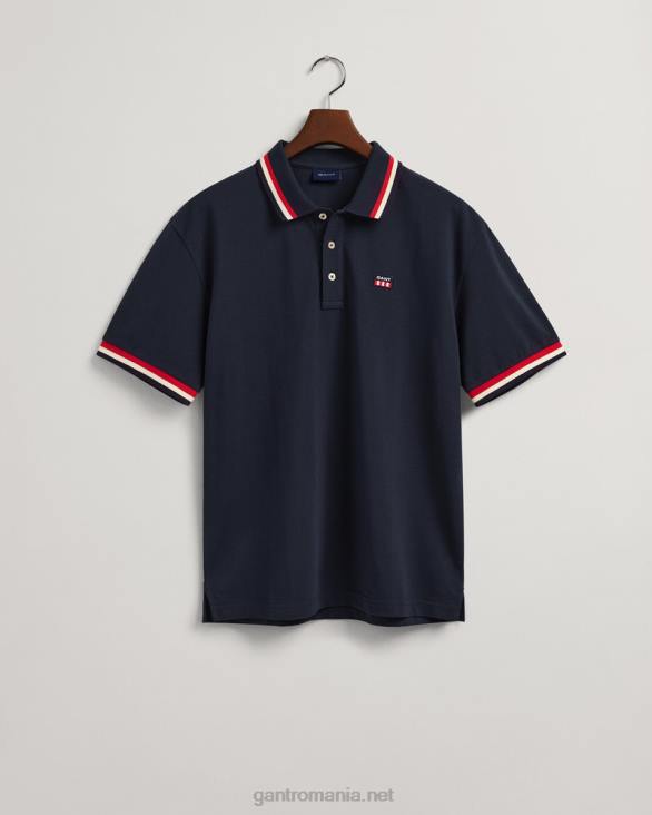 tricou polo cu steag retro piqué 888T124 albastru de seară GANT bărbați