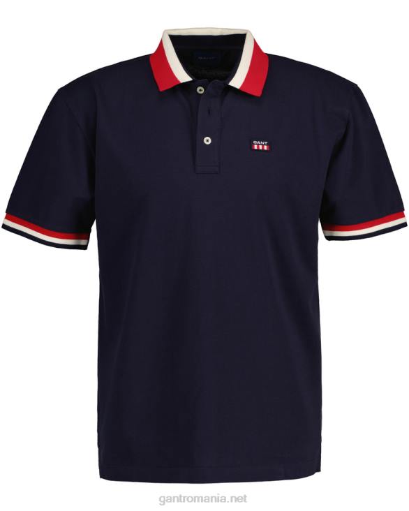 tricou polo cu steag retro piqué 888T124 albastru de seară GANT bărbați