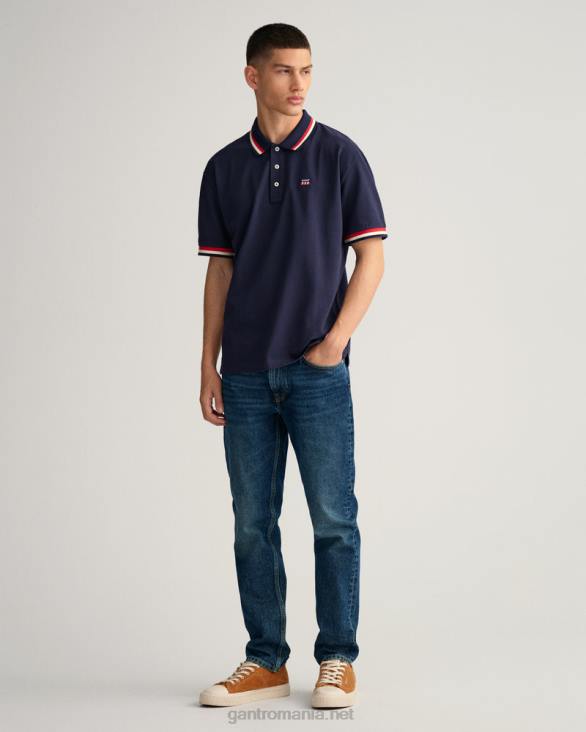 tricou polo cu steag retro piqué 888T124 albastru de seară GANT bărbați