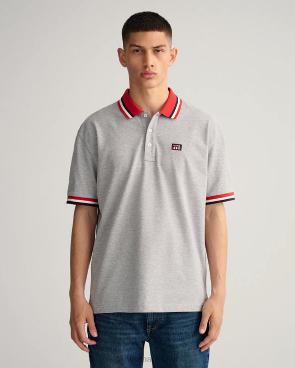tricou polo cu steag retro piqué 888T125 melange gri GANT bărbați