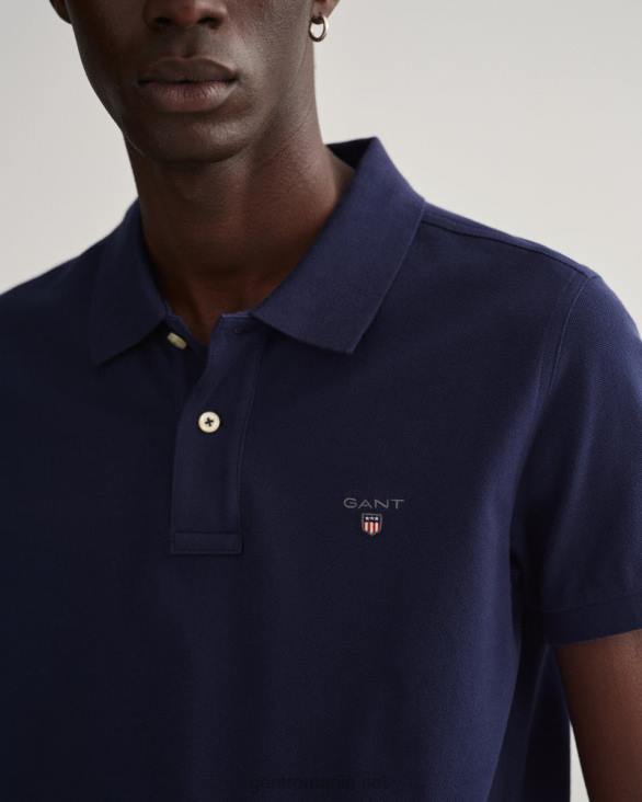 tricou polo original slim fit piqué 888T119 albastru de seară GANT bărbați