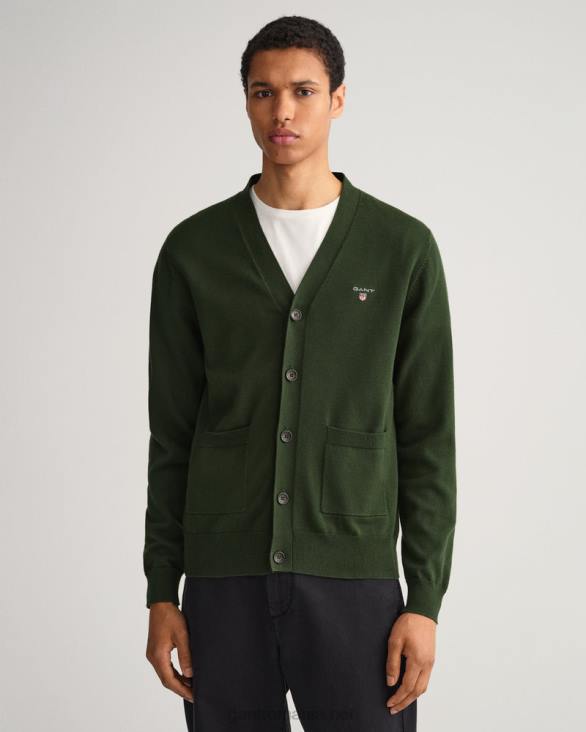 cardigan clasic din bumbac cu decolteu în V 888T344 verde furtună GANT bărbați