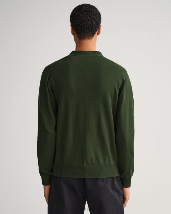 cardigan clasic din bumbac cu decolteu în V 888T344 verde furtună GANT bărbați