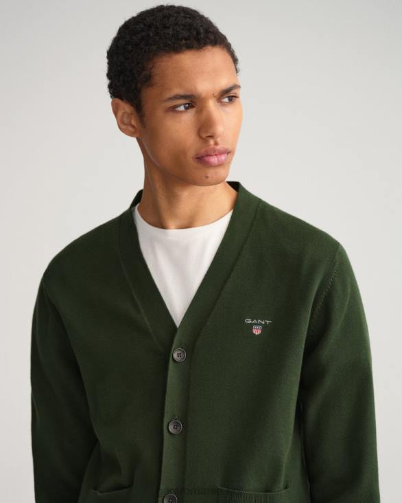 cardigan clasic din bumbac cu decolteu în V 888T344 verde furtună GANT bărbați