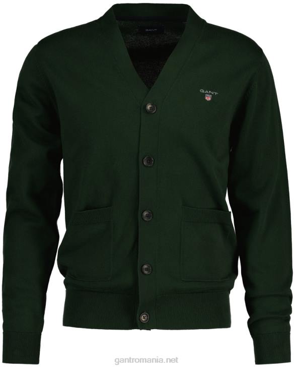 cardigan clasic din bumbac cu decolteu în V 888T344 verde furtună GANT bărbați