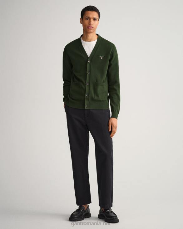 cardigan clasic din bumbac cu decolteu în V 888T344 verde furtună GANT bărbați