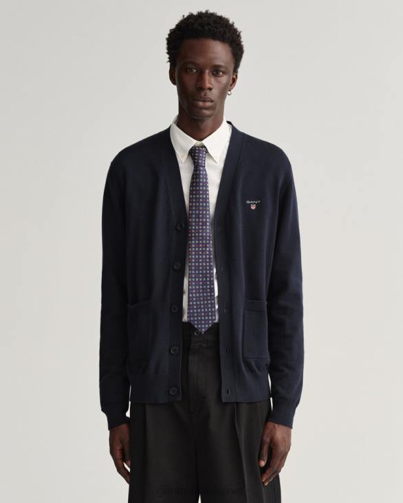 cardigan clasic din bumbac cu decolteu în V 888T350 albastru de seară GANT bărbați