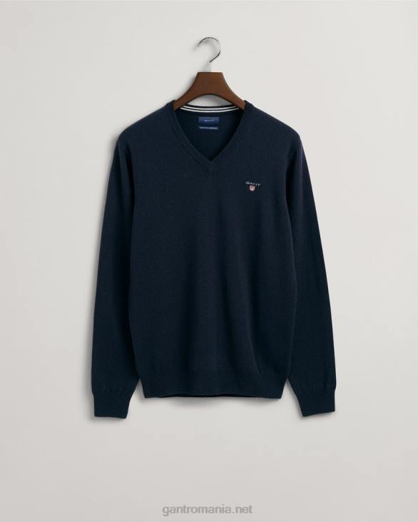pulover cu decolteu în V din lână de miel super fină 888T333 marin GANT bărbați