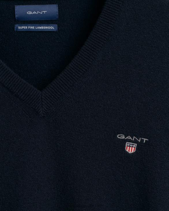 pulover cu decolteu în V din lână de miel super fină 888T333 marin GANT bărbați