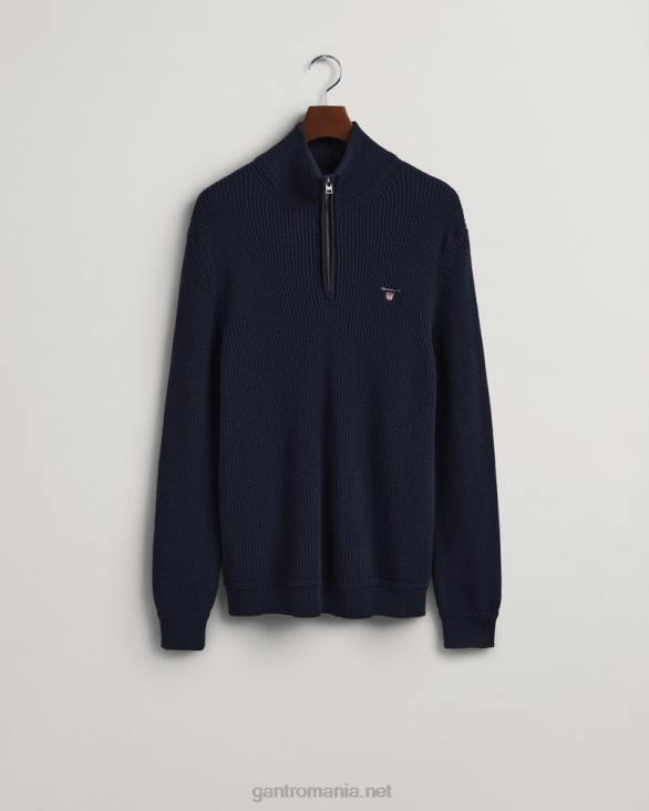 pulover cu jumătate de fermoar cu nervuri din vată 888T309 albastru de seară GANT bărbați