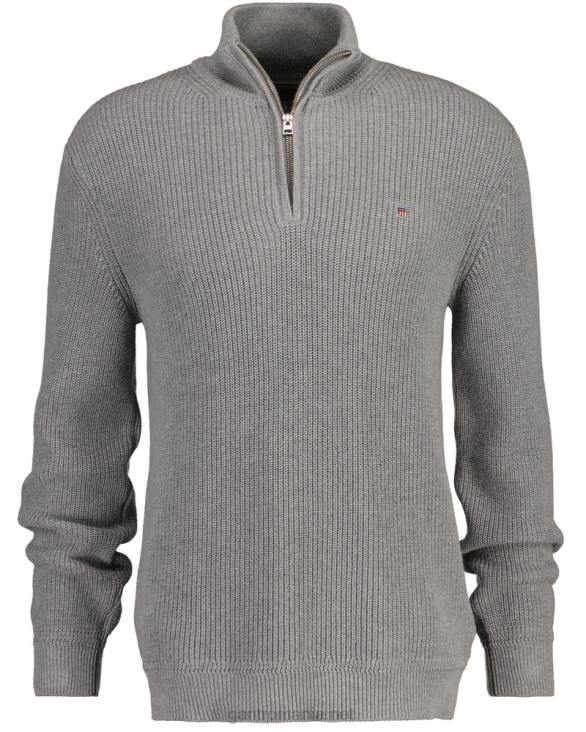 pulover cu jumătate de fermoar cu nervuri din vată 888T310 melange gri GANT bărbați