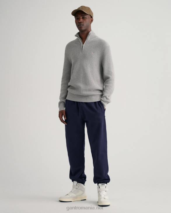 pulover cu jumătate de fermoar cu nervuri din vată 888T310 melange gri GANT bărbați