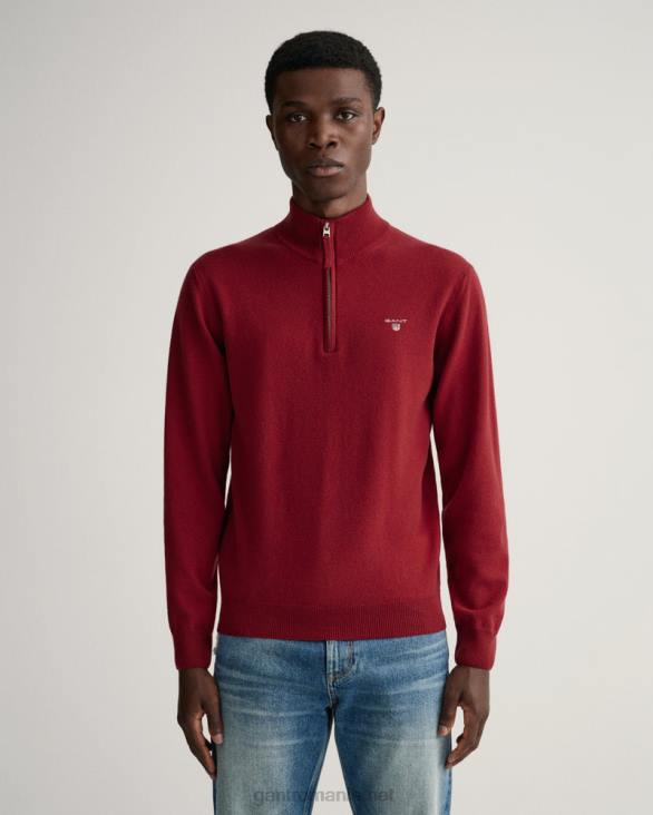 pulover cu jumătate de fermoar din lână de miel super fină 888T311 port roșu GANT bărbați