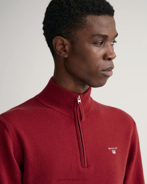 pulover cu jumătate de fermoar din lână de miel super fină 888T311 port roșu GANT bărbați