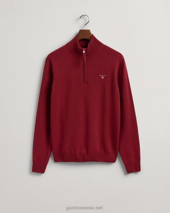 pulover cu jumătate de fermoar din lână de miel super fină 888T311 port roșu GANT bărbați