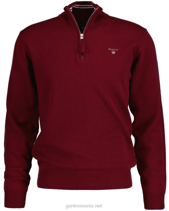 pulover cu jumătate de fermoar din lână de miel super fină 888T311 port roșu GANT bărbați