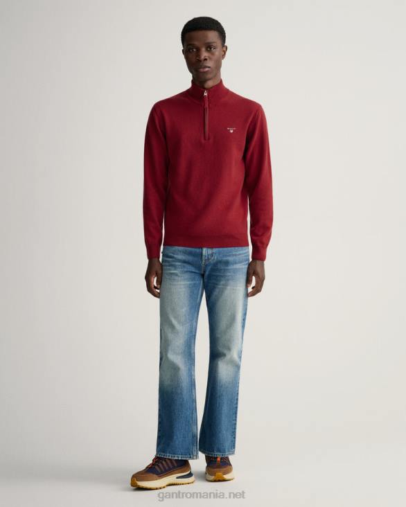 pulover cu jumătate de fermoar din lână de miel super fină 888T311 port roșu GANT bărbați