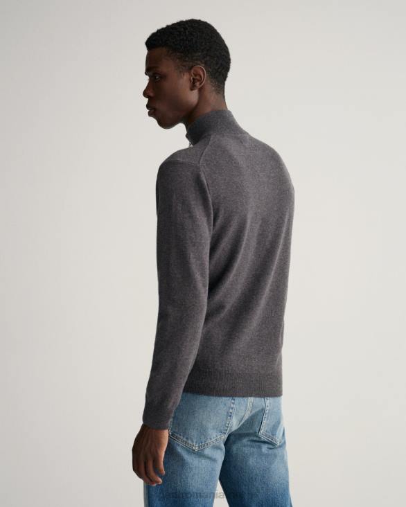 pulover cu jumătate de fermoar din lână de miel super fină 888T330 melange antracit GANT bărbați